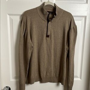 Tricots st Raphael Sweater XXL quarter zip 1/4 Mock Collar Tan Brown V Neck